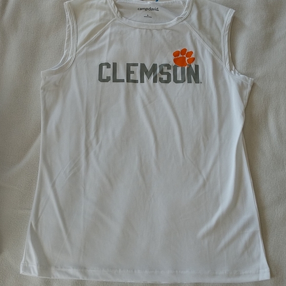 NEW Clemson Tigers Tank Top Sleeveless Tee Paw Logo Camp David White Women's Lrg - Picture 4 of 5